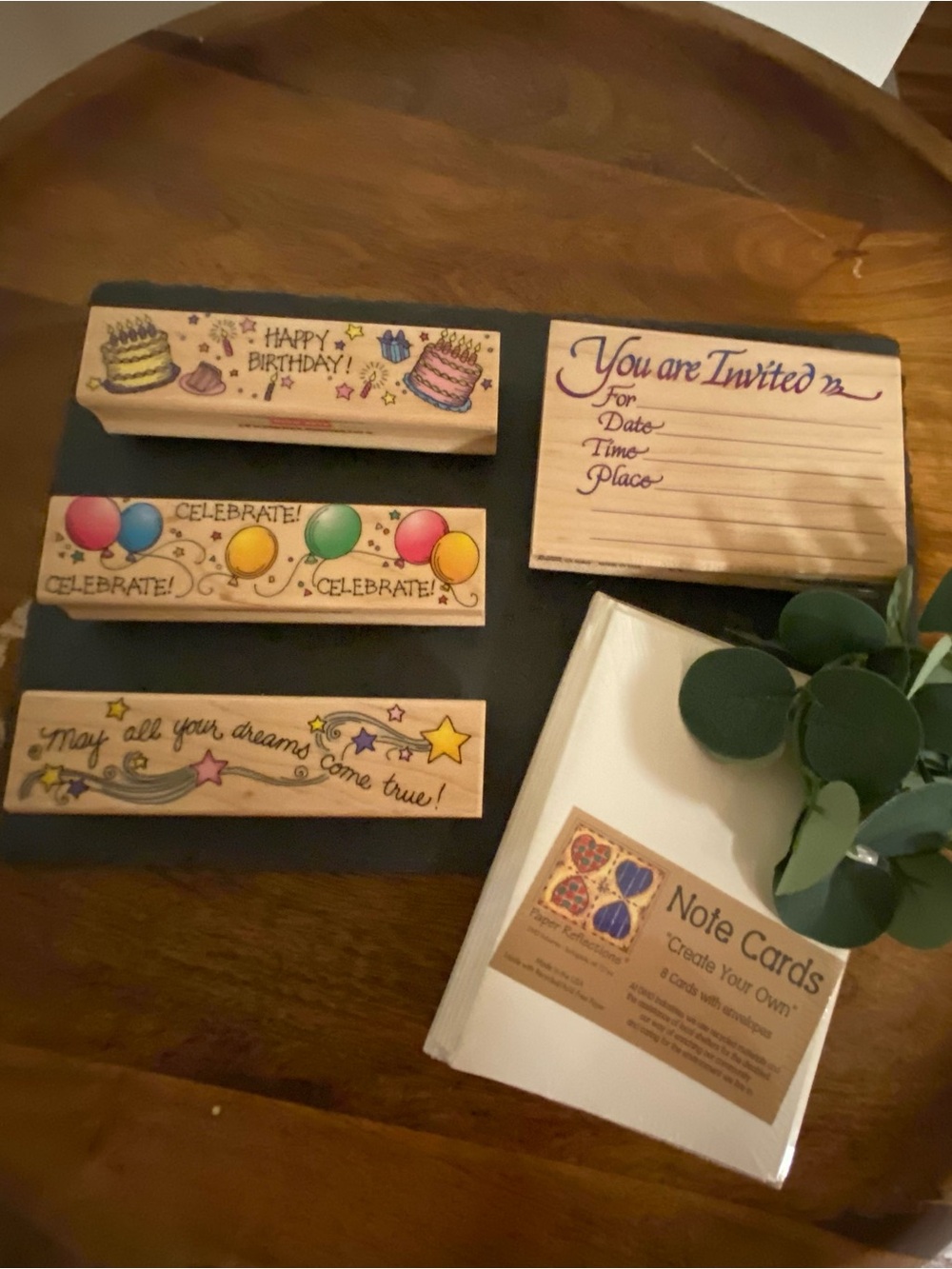 Wooden Birthday & Celebration Stamp Set with Note Cards - Multicolor